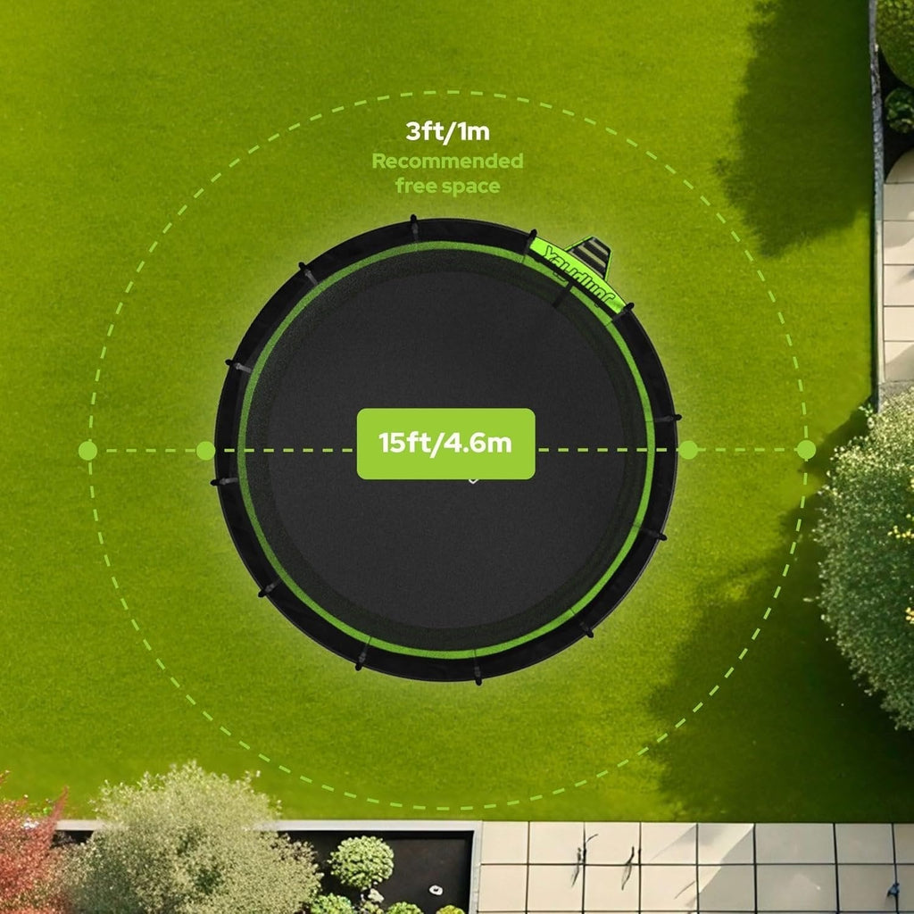 JumpFlex Hero 15 Backyard Outdoor Trampoline for Kids with Net & Ladder