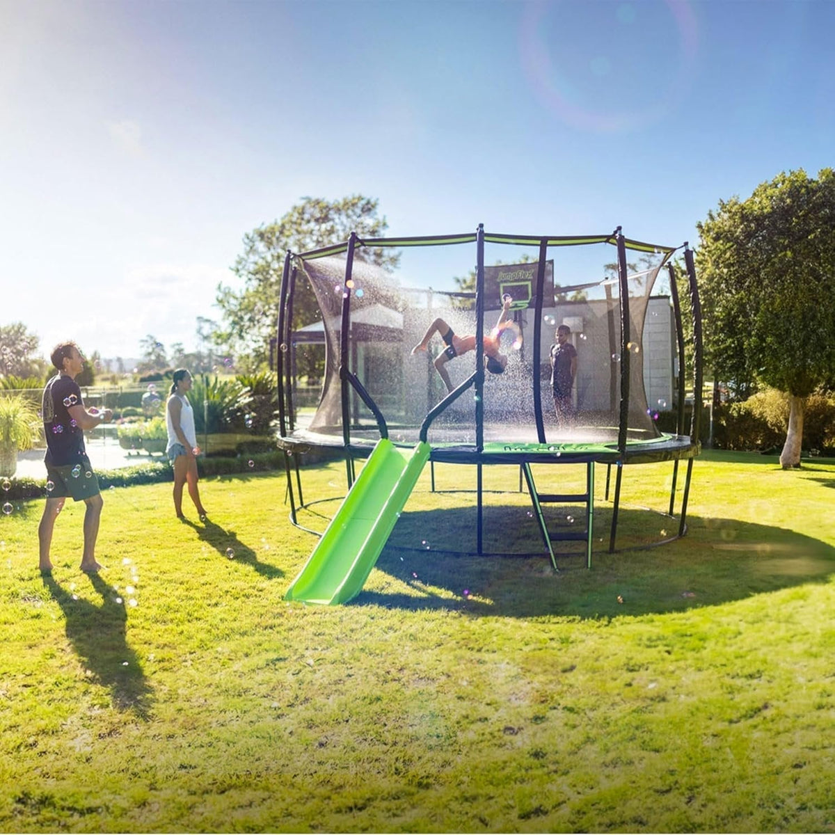 JumpFlex Hero 15 Backyard Outdoor Trampoline for Kids with Net & Ladder