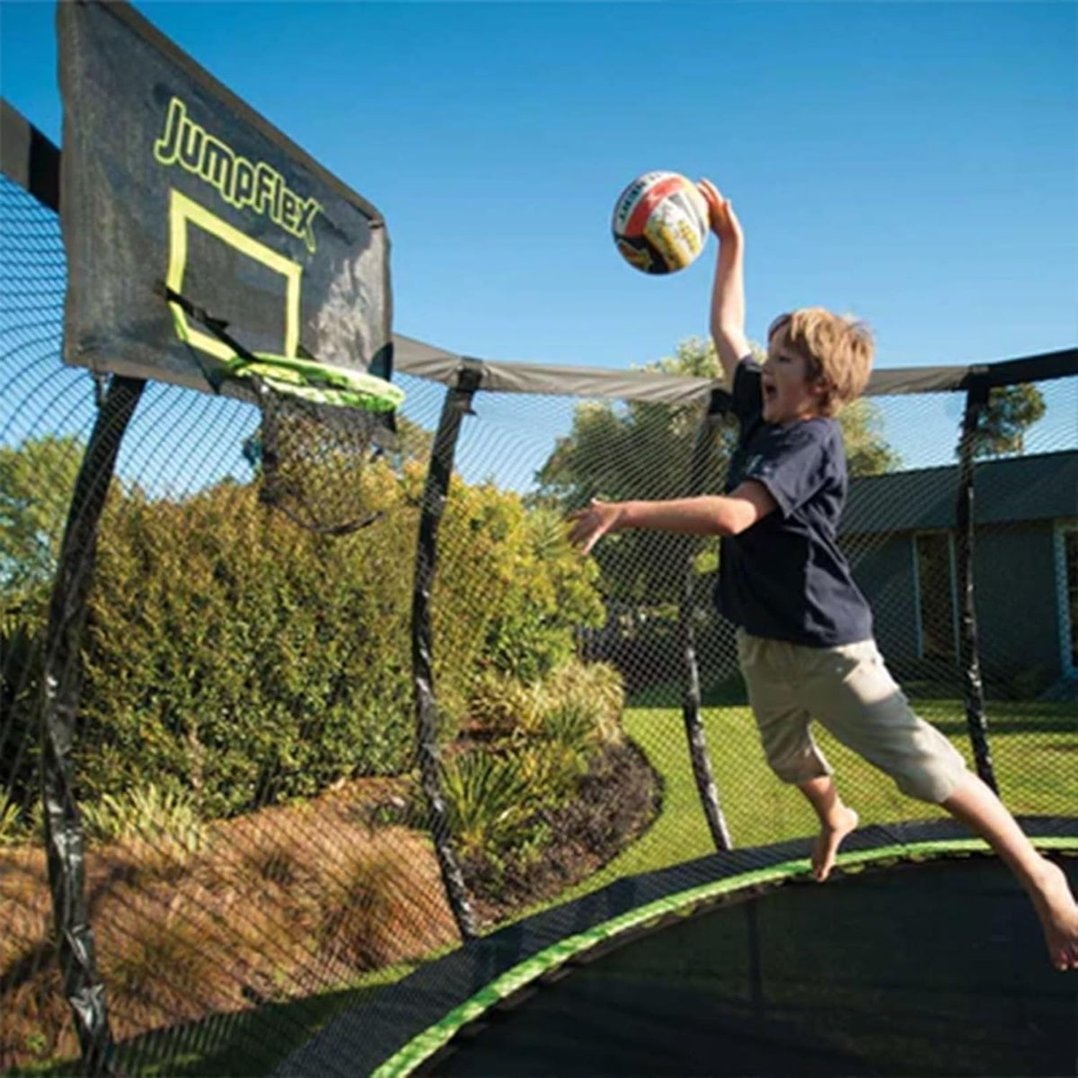JumpFlex Hero 14 Backyard Outdoor Trampoline for Kids with Net & Ladder