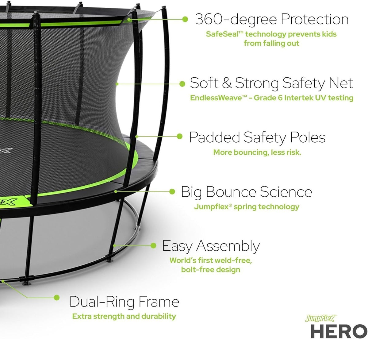 JumpFlex Hero 14 Backyard Outdoor Trampoline for Kids with Net & Ladder