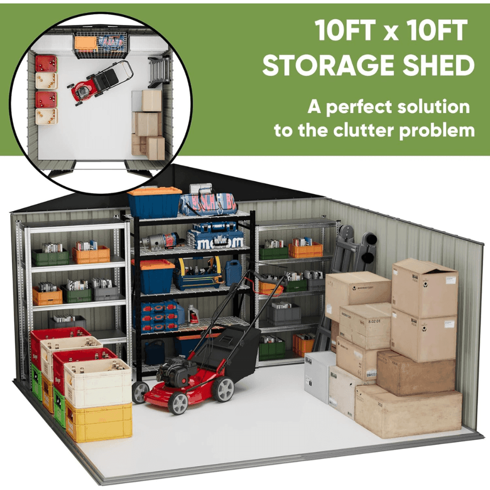Veikous 10 ft. W x 10 ft. D Outdoor Metal Storage Shed in Gray (100 sq. ft.)