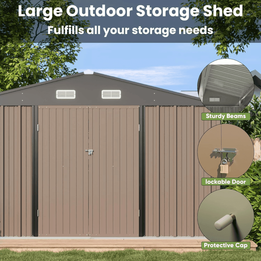 Veikous 10 ft. W x 10 ft. D Outdoor Metal Storage Shed in Gray (100 sq. ft.)