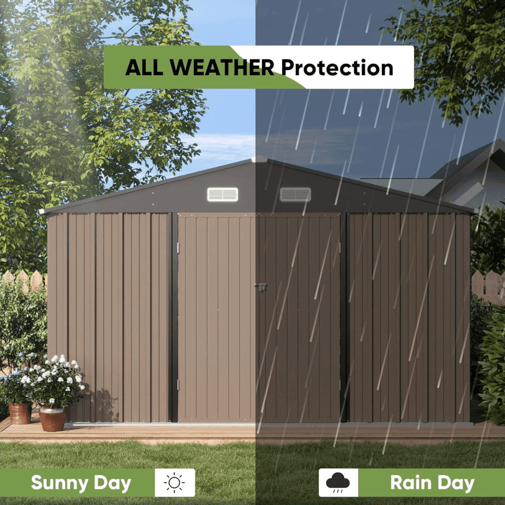 Veikous 10 ft. W x 10 ft. D Outdoor Metal Storage Shed in Gray (100 sq. ft.)