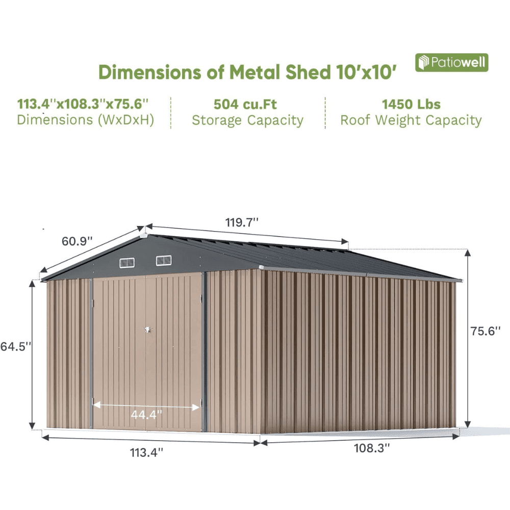 Veikous 10 ft. W x 10 ft. D Outdoor Metal Storage Shed in Gray (100 sq. ft.)