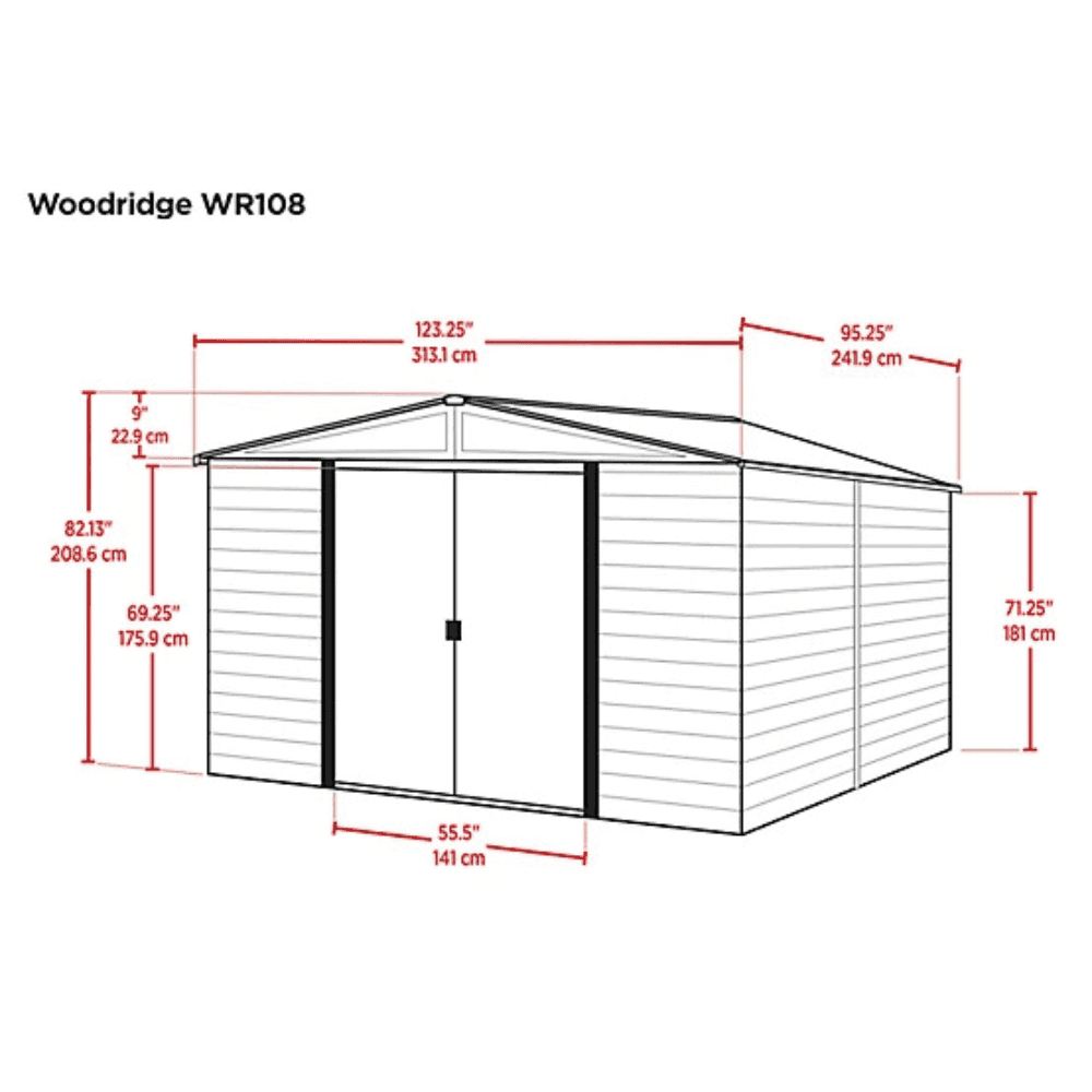 Arrow 10 ft. x 8 ft. Woodridge Shed - Durable Metal Storage with Woodgrain Finish