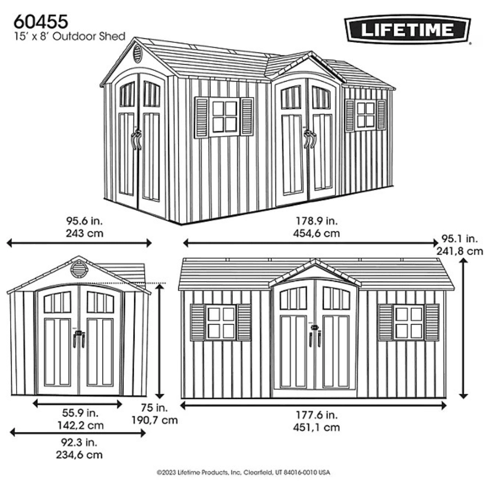 Lifetime 15 ft x 8 ft Dual Entry Outdoor Storage Shed, Gray