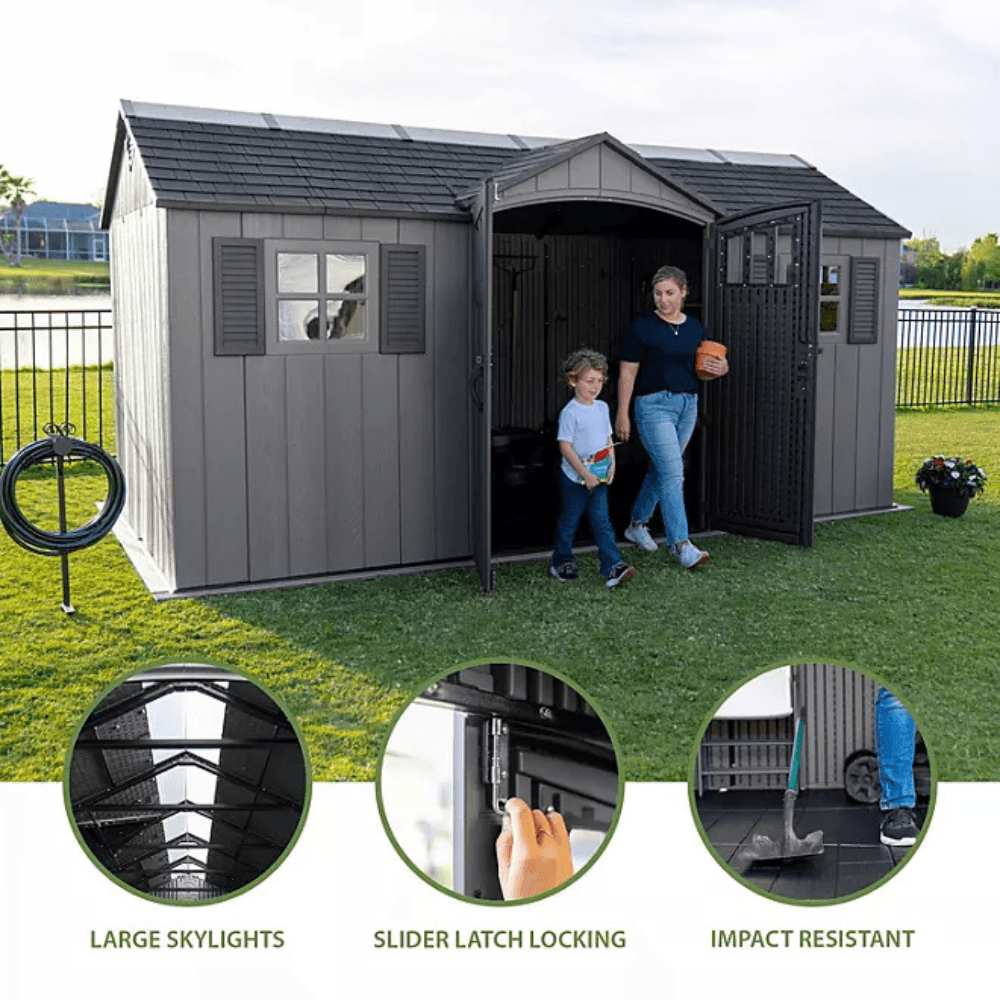 Lifetime 15 ft x 8 ft Dual Entry Outdoor Storage Shed, Gray