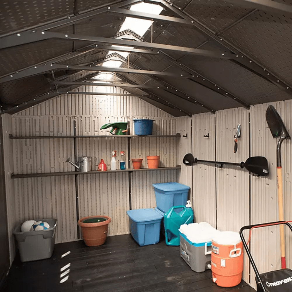 Lifetime 8 ft x 17.5 ft Outdoor Storage Shed Dual Entry, Tan
