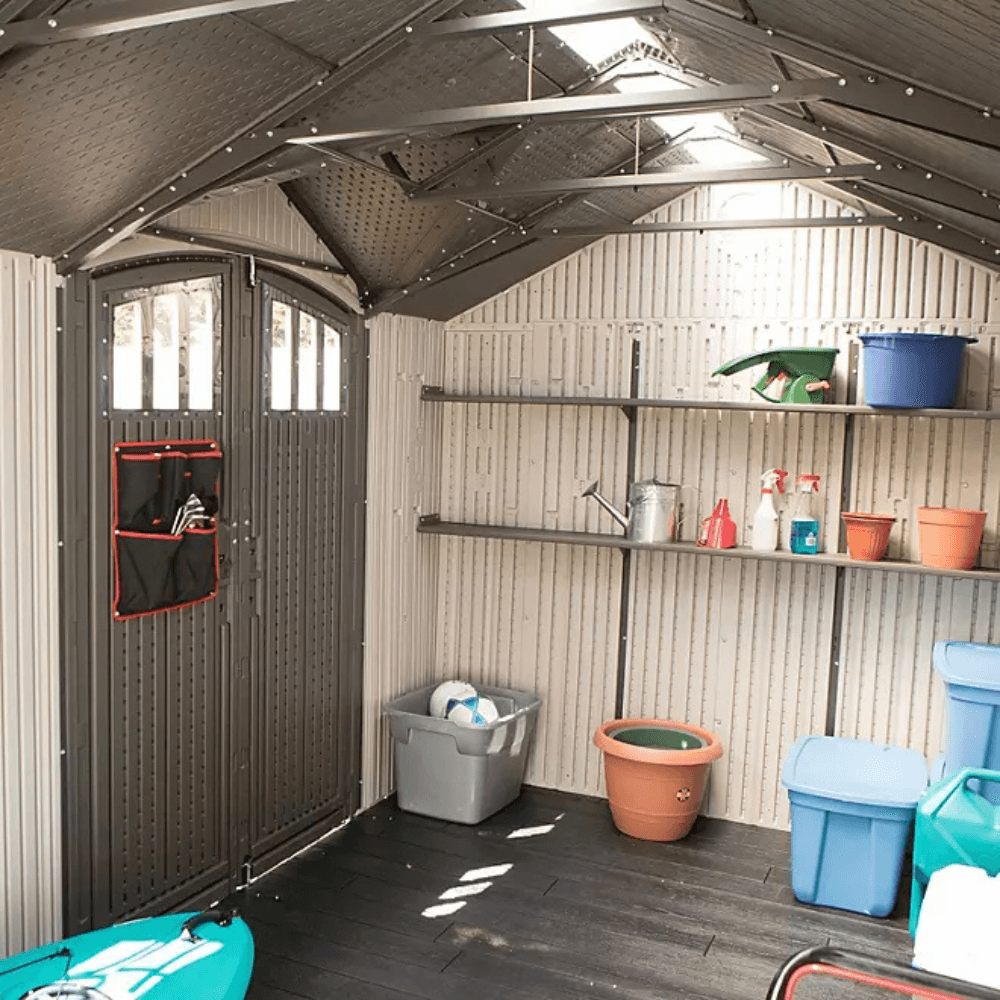 Lifetime 8 ft x 17.5 ft Outdoor Storage Shed Dual Entry, Tan