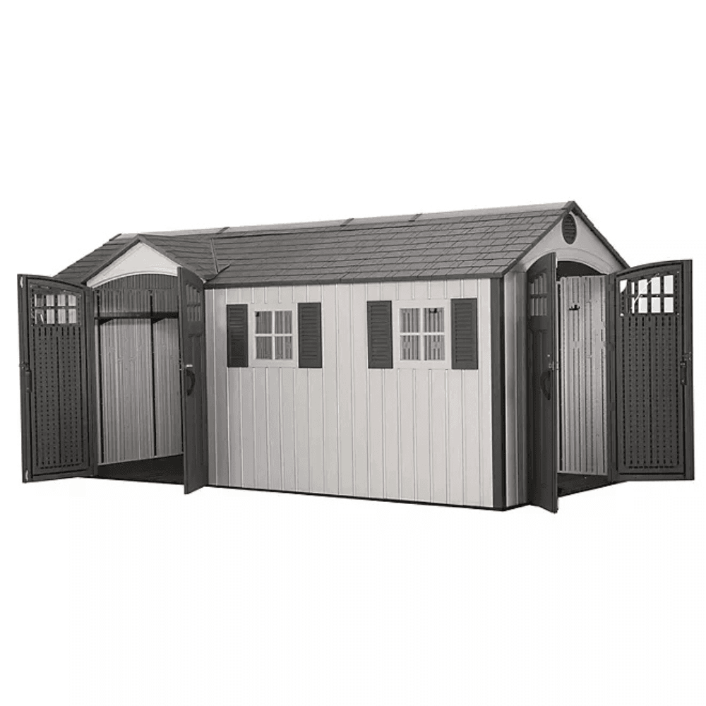 Lifetime 8 ft x 17.5 ft Outdoor Storage Shed Dual Entry, Tan