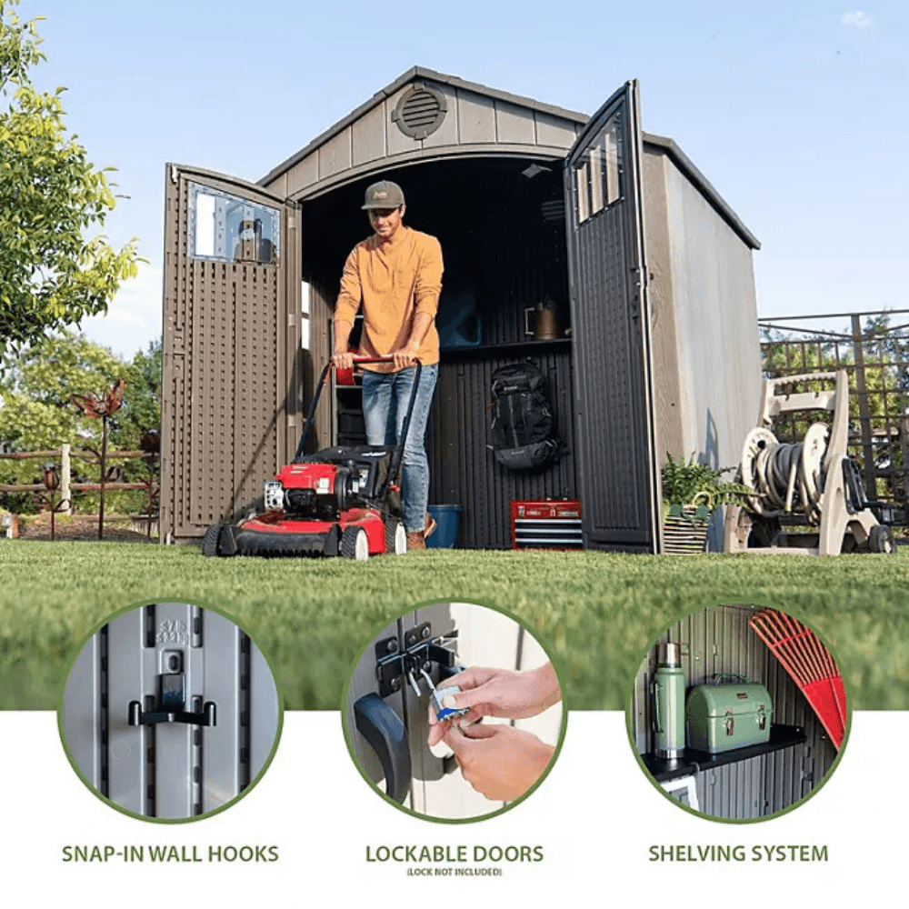 Lifetime 8 ft x 7.5' Outdoor Storage Shed, Light Brown