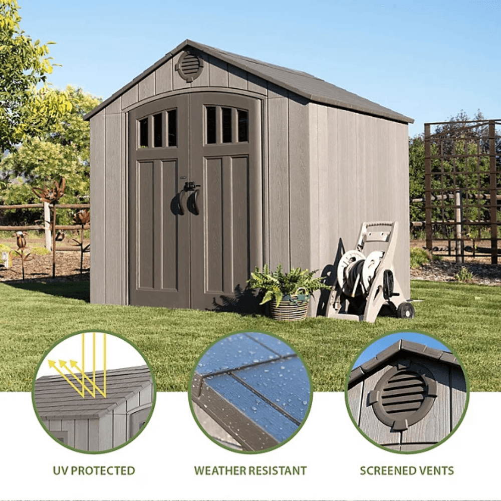 Lifetime 8 ft x 7.5' Outdoor Storage Shed, Light Brown