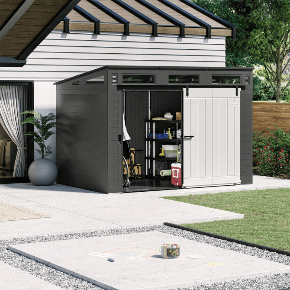 Modernist 10 ft. x 7 ft. Barn Door Storage Shed Suncast