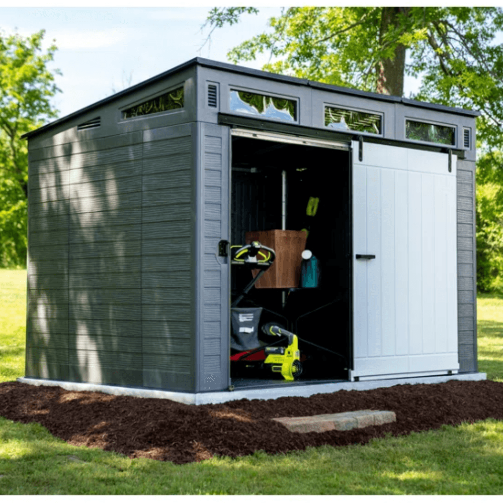 Modernist 10 ft. x 7 ft. Barn Door Storage Shed Suncast