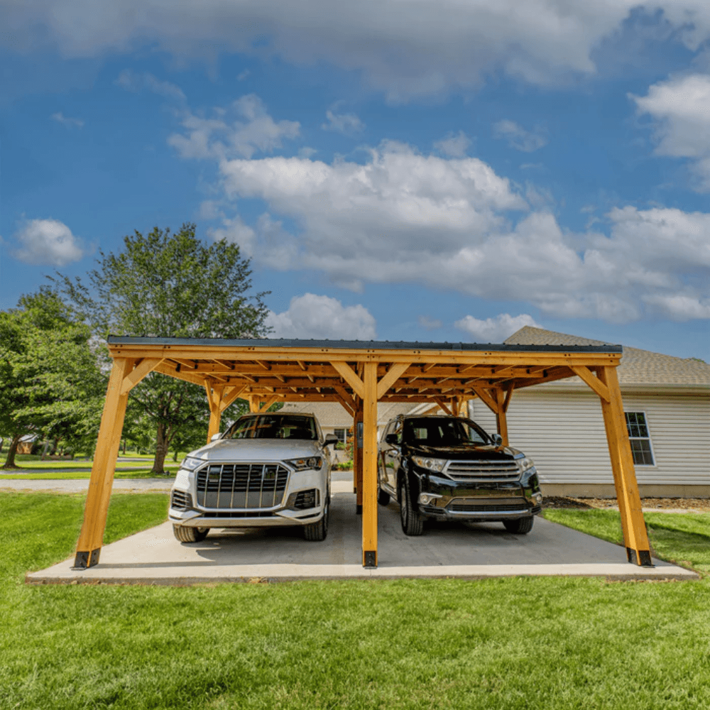 Backyard Discovery Kingsport 20 ft x 20 ft Cedar Wood Carport with Steel Roof
