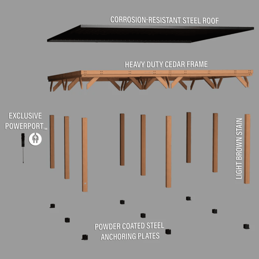 Backyard Discovery Kingsport 20 ft x 20 ft Cedar Wood Carport with Steel Roof