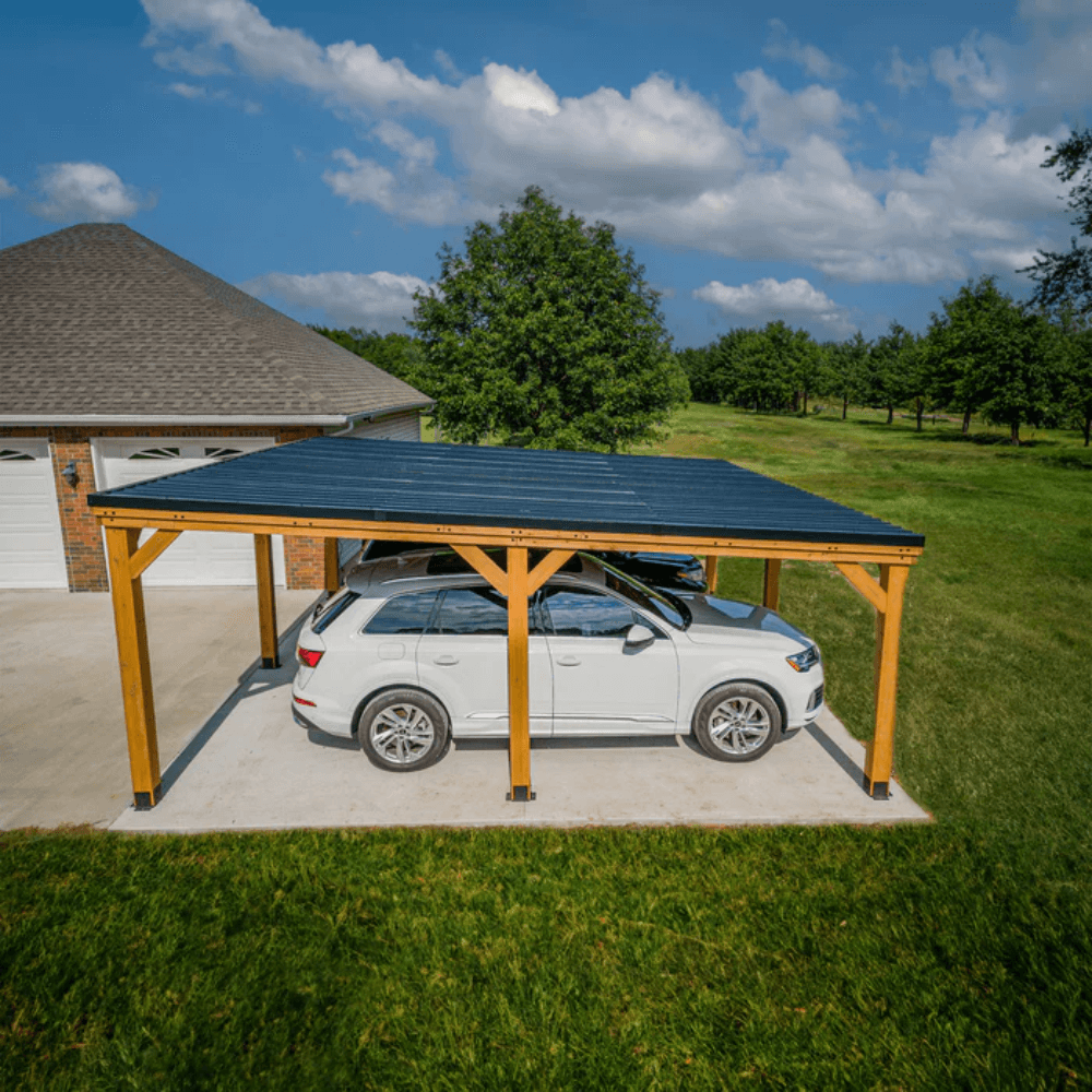 Backyard Discovery Kingsport 20 ft x 20 ft Cedar Wood Carport with Steel Roof