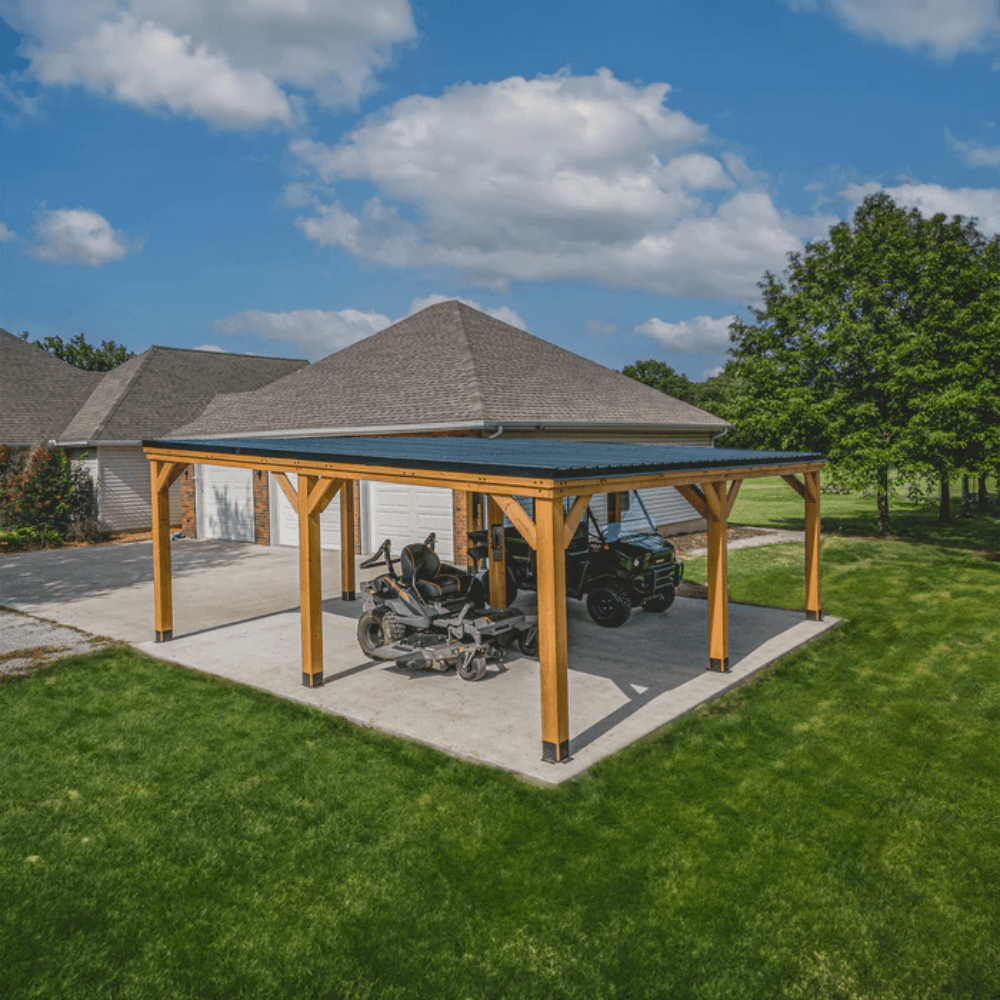 Backyard Discovery Kingsport 20 ft x 20 ft Cedar Wood Carport with Steel Roof