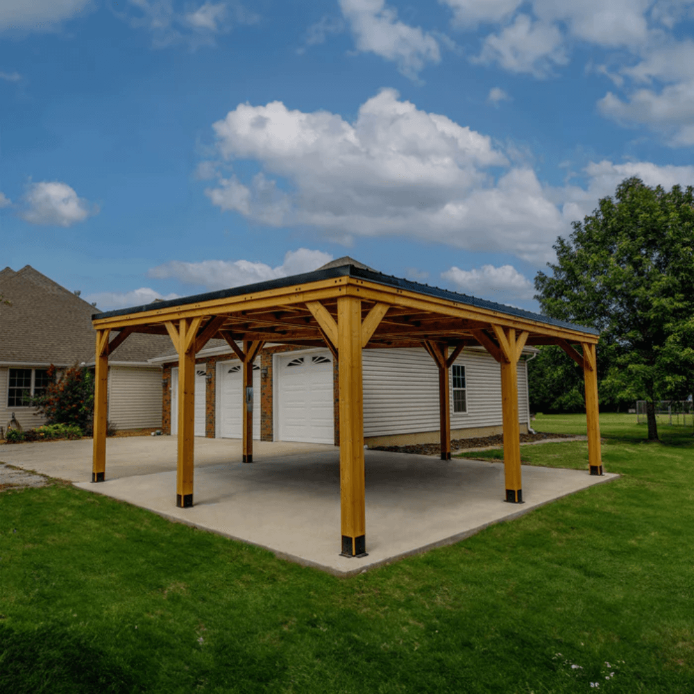 Backyard Discovery Kingsport 20 ft x 20 ft Cedar Wood Carport with Steel Roof