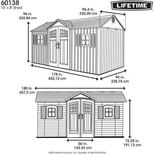 Lifetime 15 ft x 8 ft Shed (Side Entry)