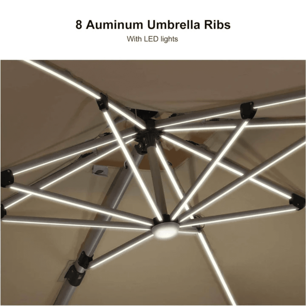 Purple Leaf Double Top Deluxe Solar Powered LED Square Patio Umbrella