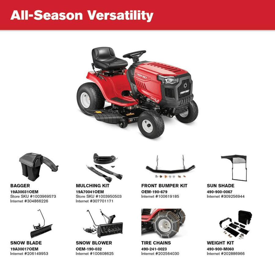 Troy-Bilt Bronco 42" Automatic Drive Gas Riding Lawn Tractor