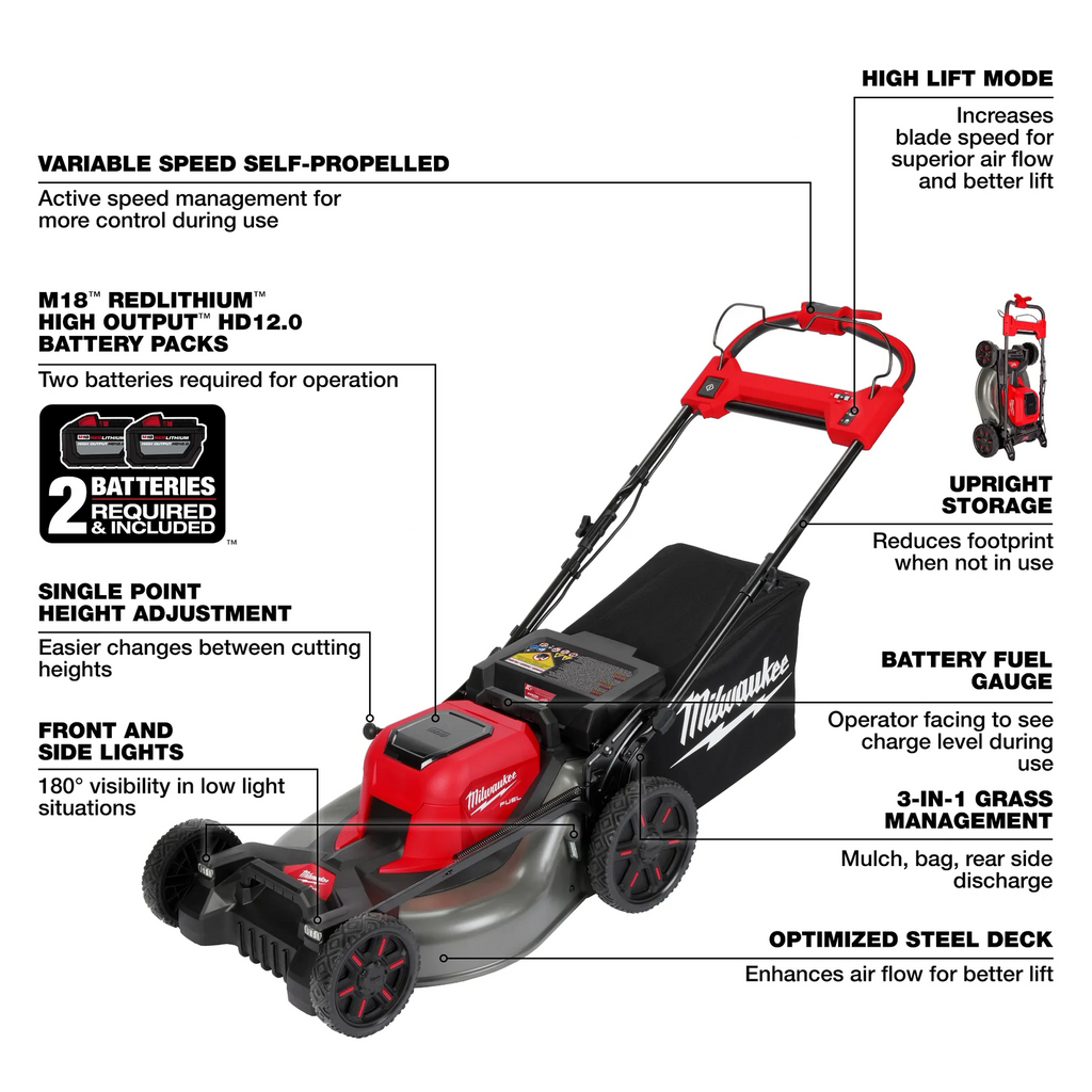 Milwaukee 2823-22HD M18 Fuel Self-Propelled Dual Battery Mower Kit