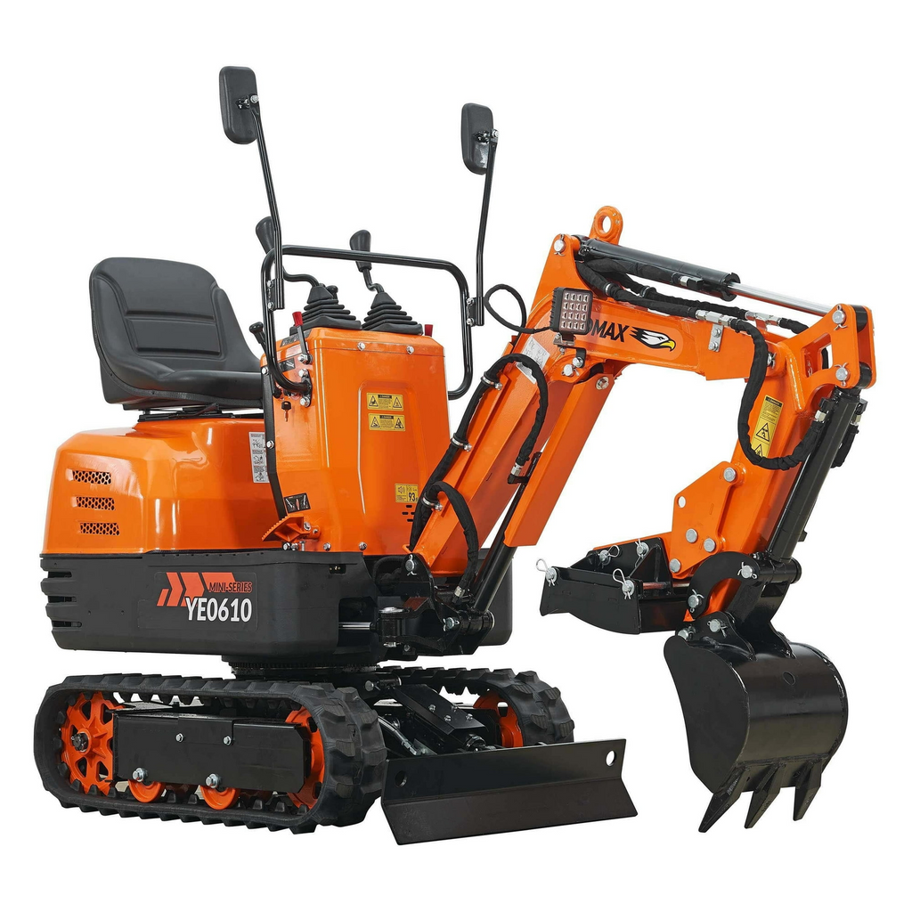 Yardmax Mini Excavator with Claw Grading Bucket & Rake