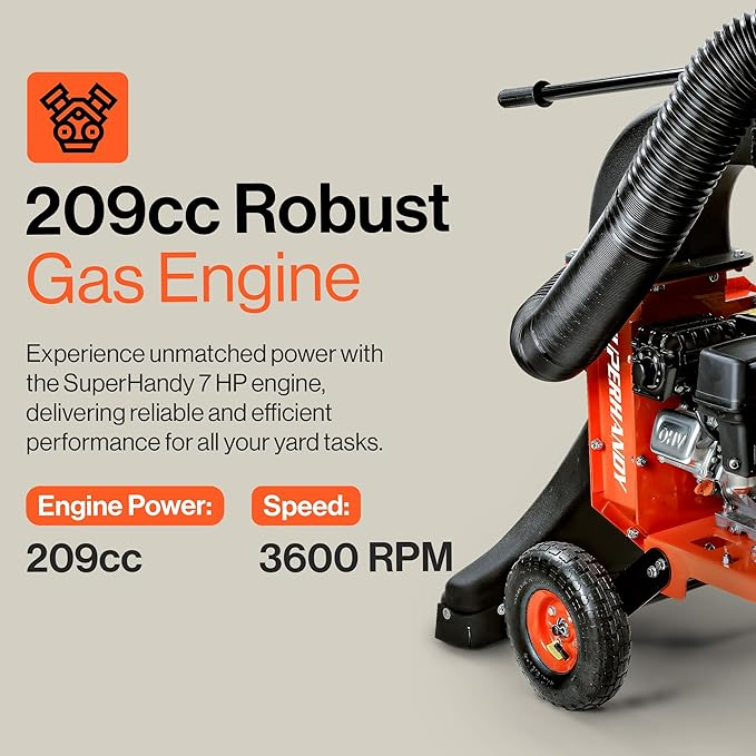 SuperHandy Leaf Vacuum & Wood Chipper - 7 HP 209cc Gas Engine