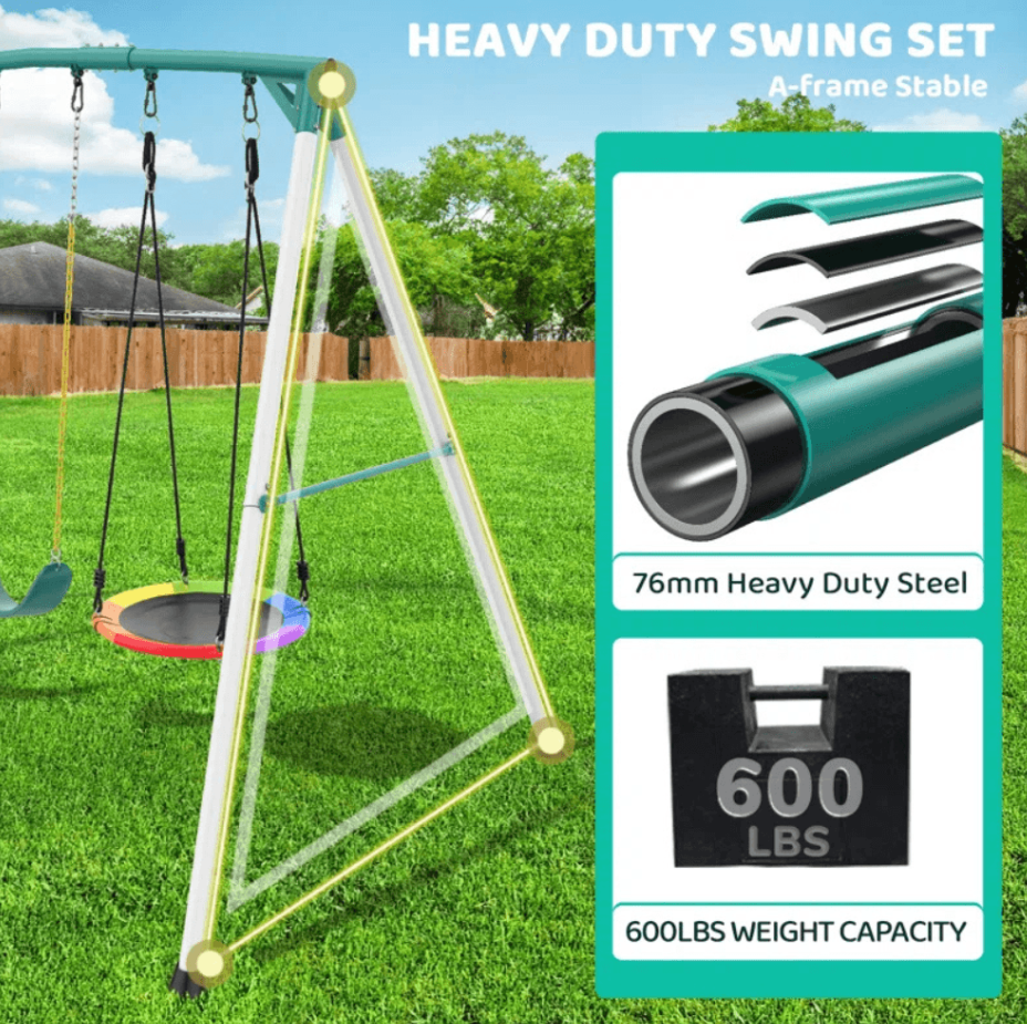 9.5 ft Heavy-Duty Outdoor Porch Swing Set - Play Equipment