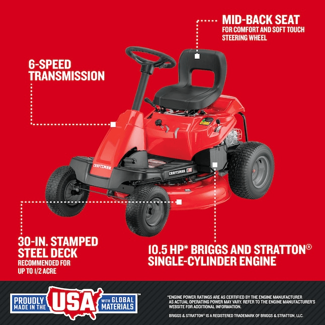 Craftsman R110 30 in 10.5 HP 344cc 6-Speed Riding Lawn Mower