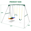 9.5 ft Heavy Duty Metal Swing Set with Belt Swing, Trapeze Bar