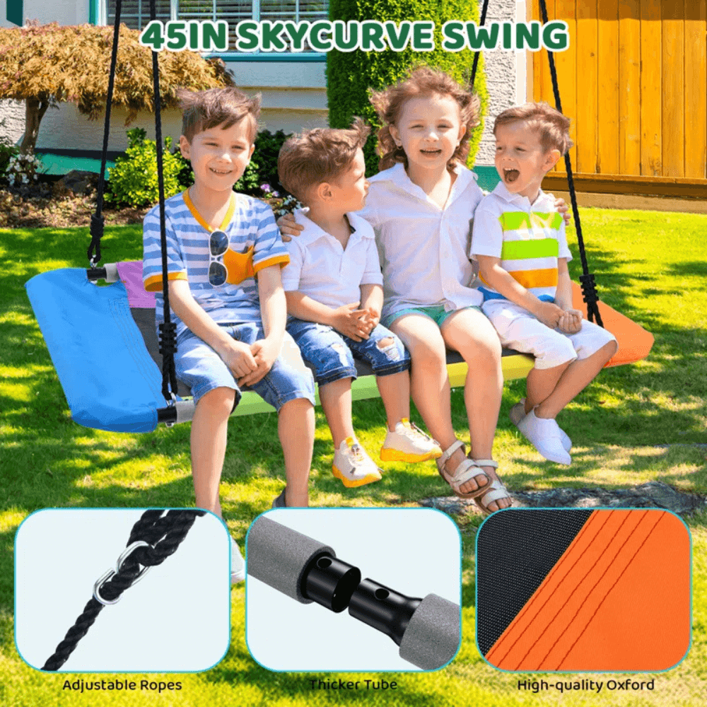 9.5 ft Heavy Duty Metal Swing Set with Belt Swing, Trapeze Bar
