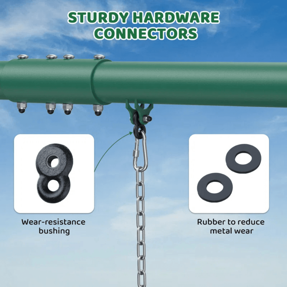 9.5 ft Heavy Duty Metal Swing Set with Belt Swing, Trapeze Bar