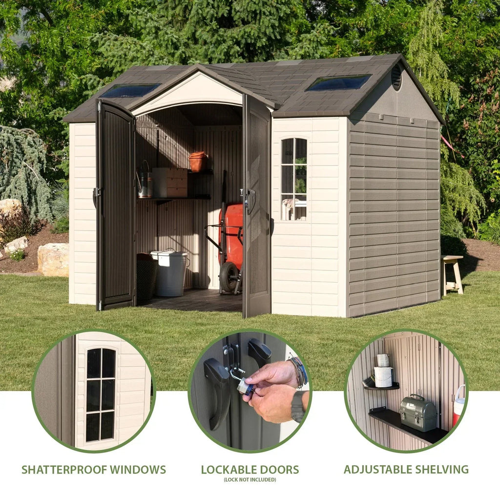 Lifetime Lockable Polyethylene Outdoor Storage Shed, 10 ft x 8 ft, Tan & Browns (60005)