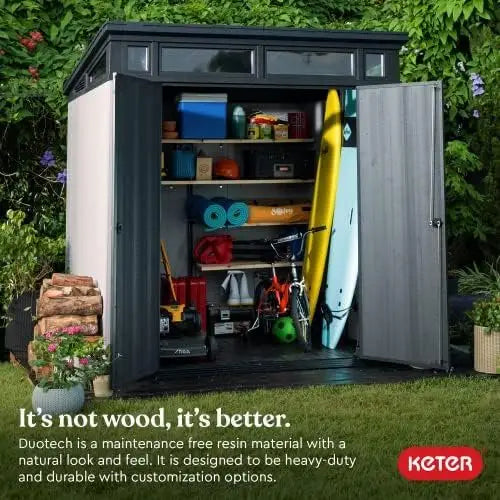 Keter Outdoor Storage Sheds, for House, Patio & Yard, Plastic Resin, Artisan, 7x7 Ft, Gray
