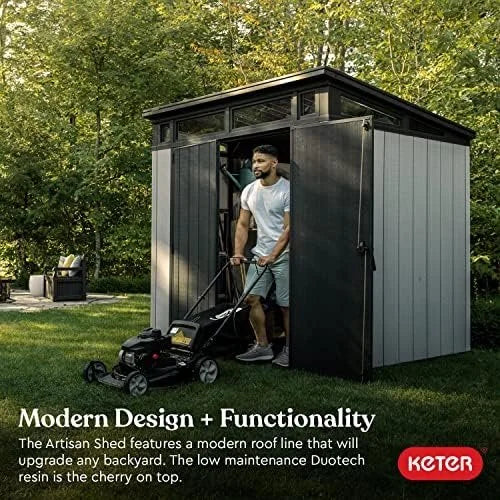 Keter Outdoor Storage Sheds, for House, Patio & Yard, Plastic Resin, Artisan, 7x7 Ft, Gray